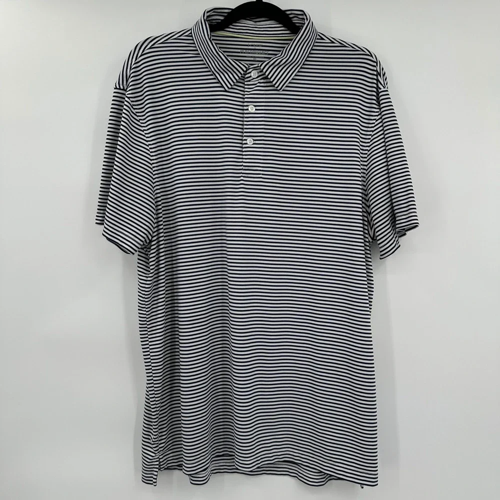 Men's J Crew Striped Performance Polo Shirt Black and White Activewear Size XL‎